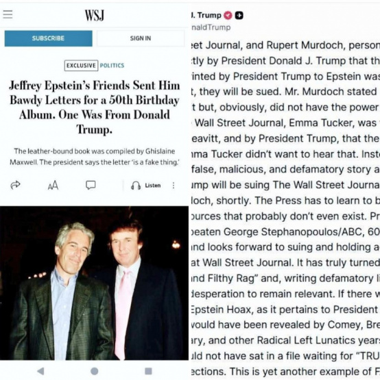 Trump lanza una feroz batalla legal contra el Wall Street Journal: ¿qué secretos oculta la carta a Epstein?