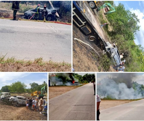 Pánico en El Cucan: ¡Un accidente automovilístico desata un feroz incendio y la comunidad clama por agua!